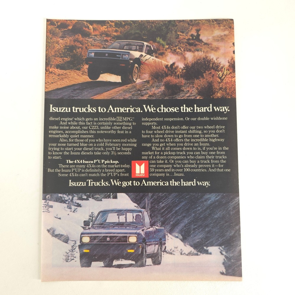 Vintage Isuzu Trucks Print Ad Pickup 4x4 Off Road Garage Decor 1981 Collector